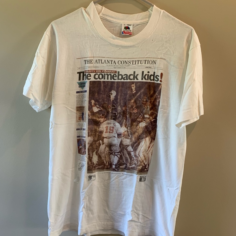 Atlanta Braves Vintage Newspaper Tshirt 1991 - Picture 2 of 7